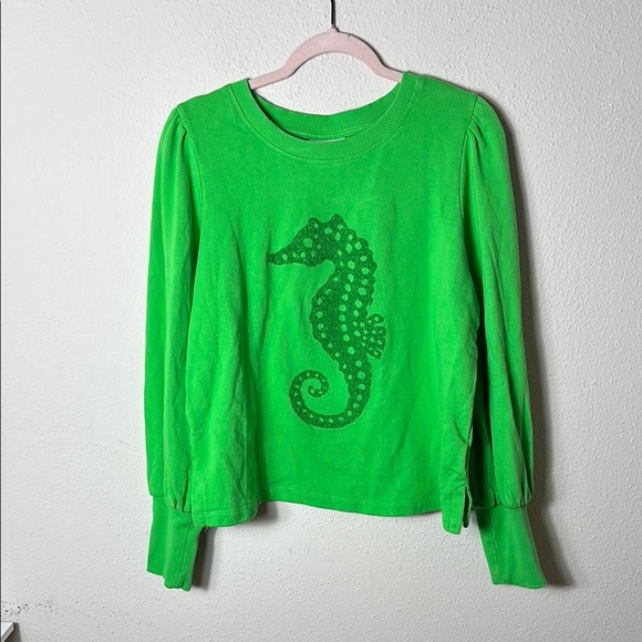 Maeve Seahorse Tufted Sweatshirt Green size Medium - Picture 6 of 15